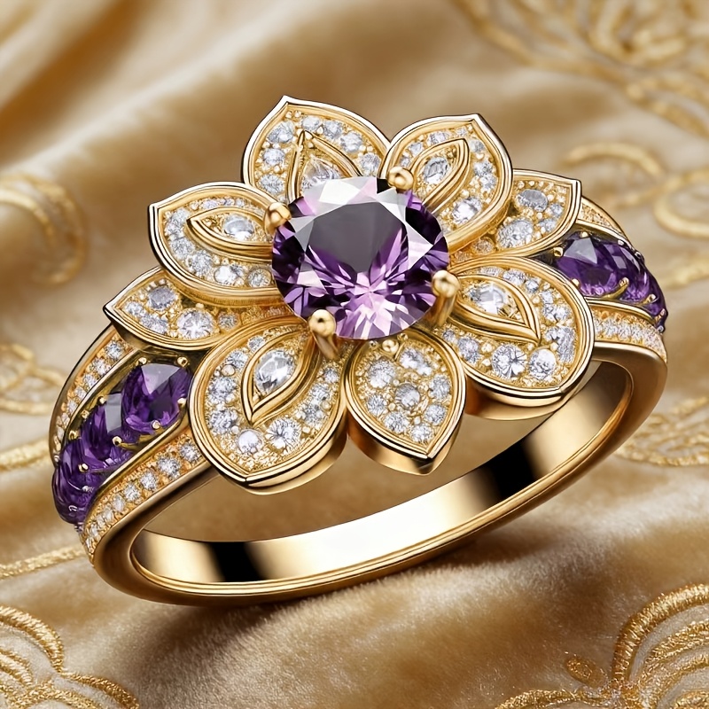 Women's Elegant Floral Ring with Synthetic Zirconia